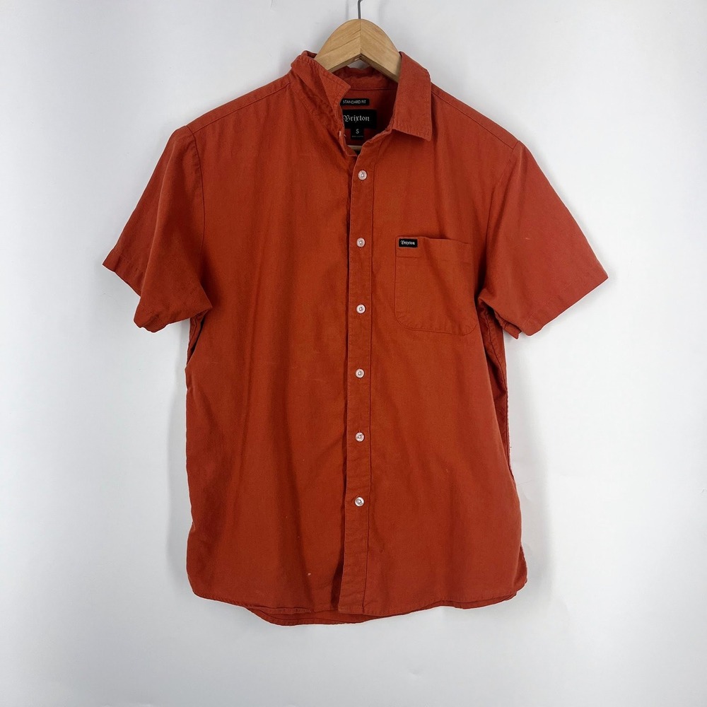 Brixton Mens Short Sleeve Button Up Shirt Burnt Orange Rust Standard Fit Size S